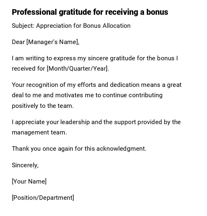 Professional gratitude for receiving a bonus