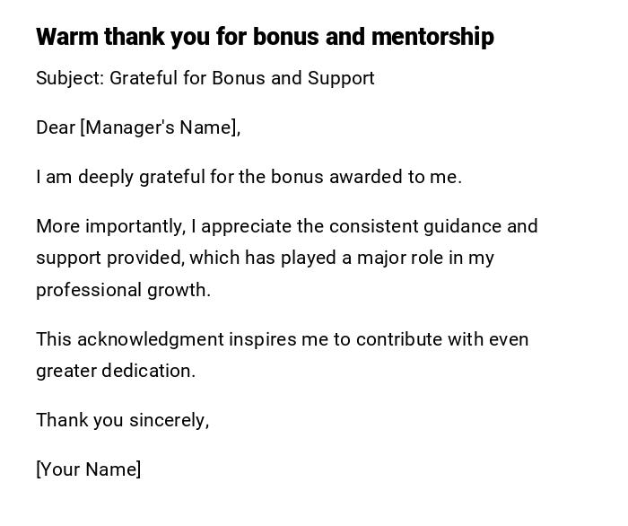 Warm thank you for bonus and mentorship