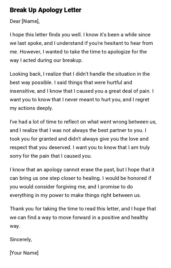 Break Up Apology Letter