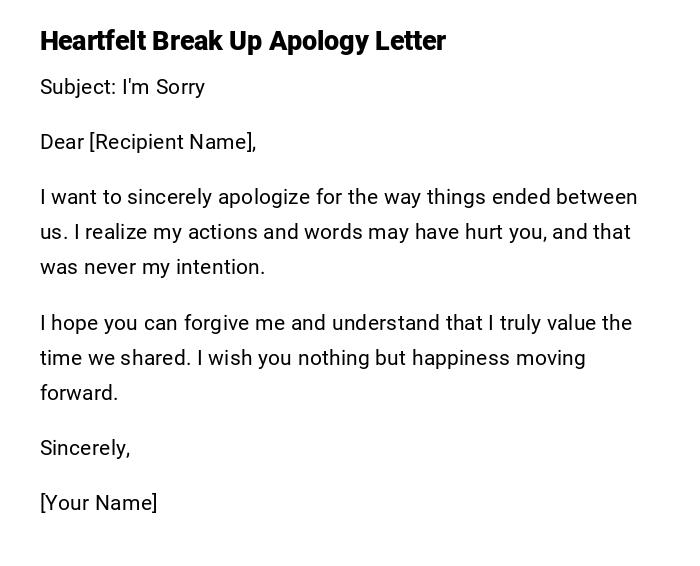 Heartfelt Break Up Apology Letter