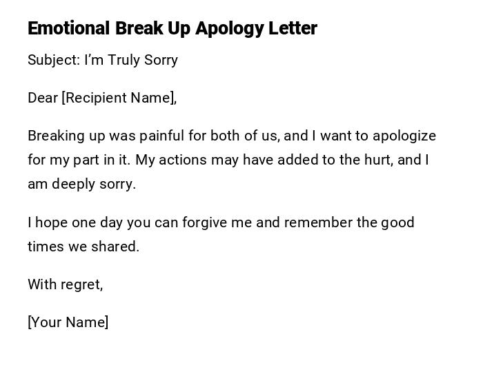 Emotional Break Up Apology Letter