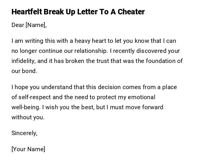 Heartfelt Break Up Letter To A Cheater