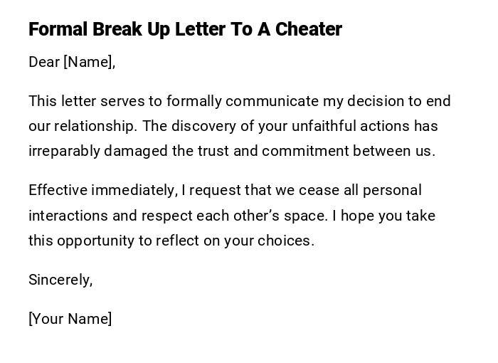 Formal Break Up Letter To A Cheater