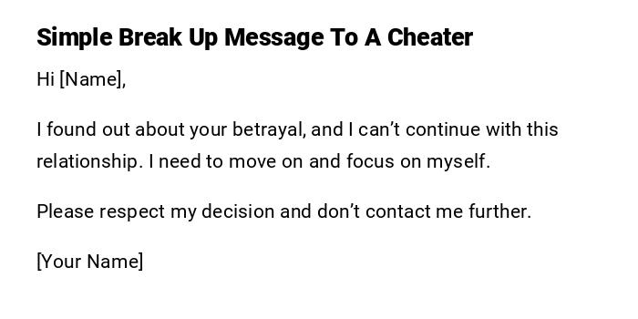 Simple Break Up Message To A Cheater