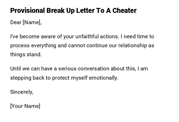 Provisional Break Up Letter To A Cheater