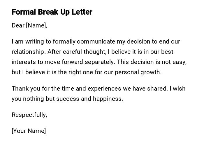Formal Break Up Letter Formal Break Up Letter