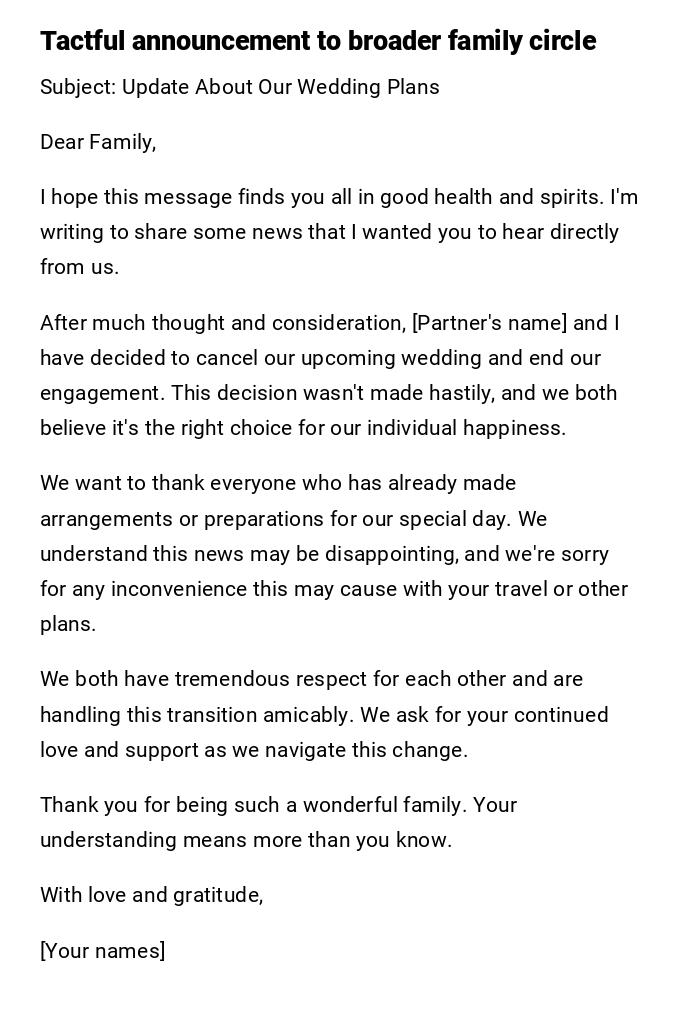 Tactful announcement to broader family circle