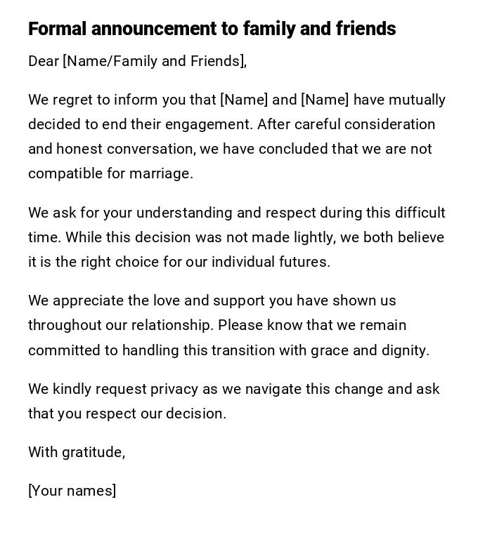 Formal announcement to family and friends