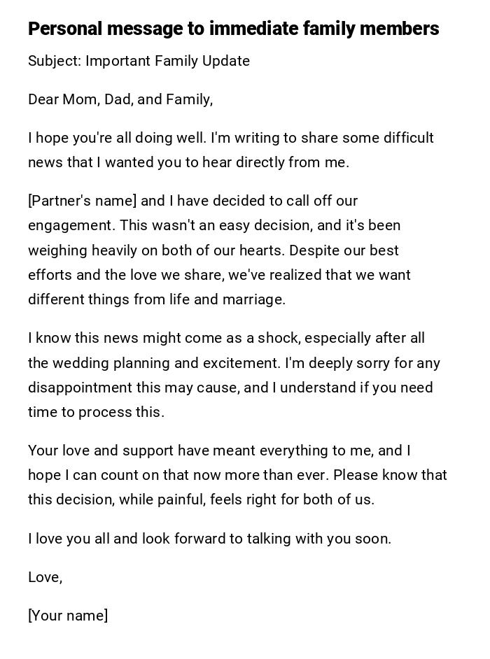 Personal message to immediate family members
