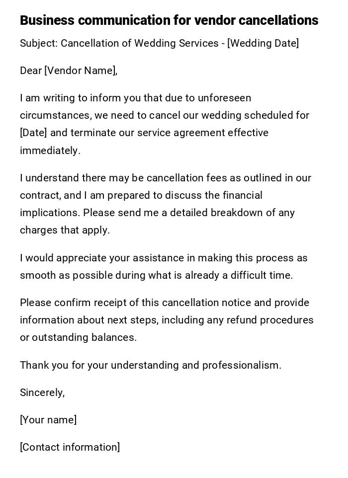 Business communication for vendor cancellations