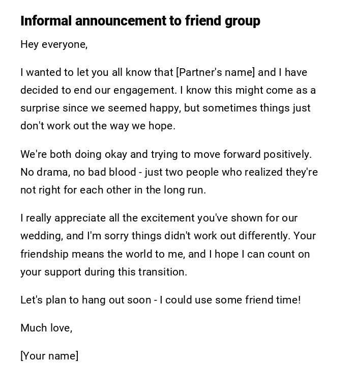 Informal announcement to friend group