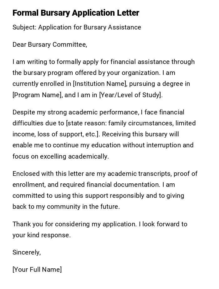 Formal Bursary Application Letter