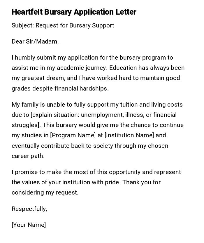 Heartfelt Bursary Application Letter