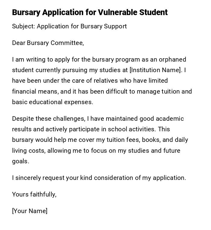 Bursary Application for Vulnerable Student