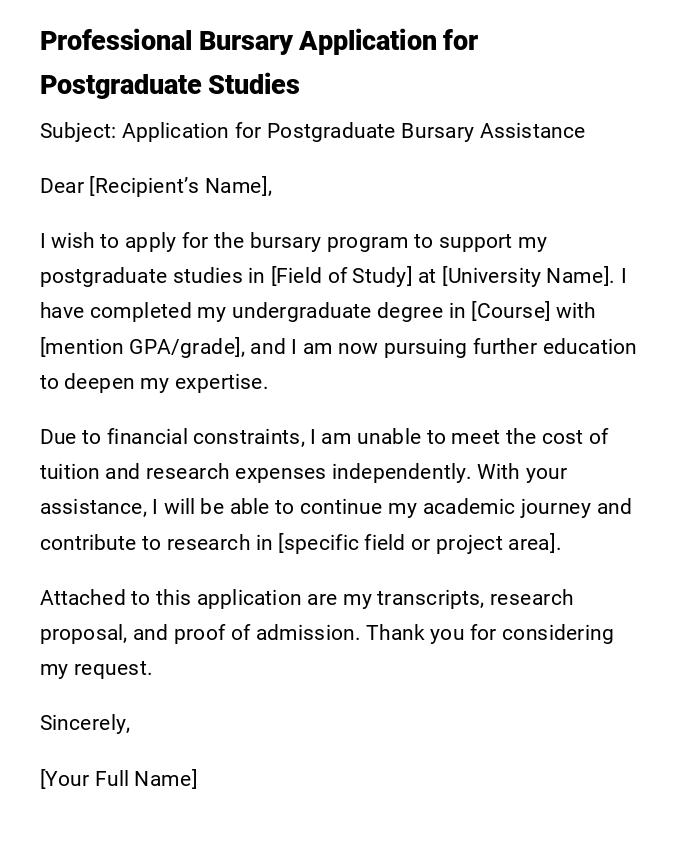 Professional Bursary Application for Postgraduate Studies
