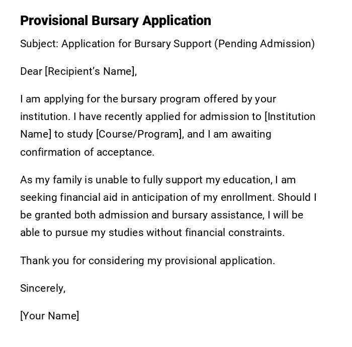 Provisional Bursary Application
