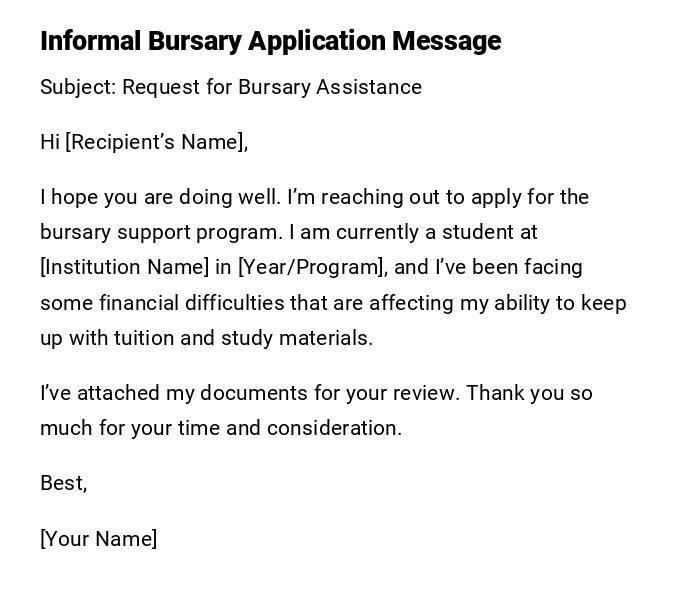 Informal Bursary Application Message