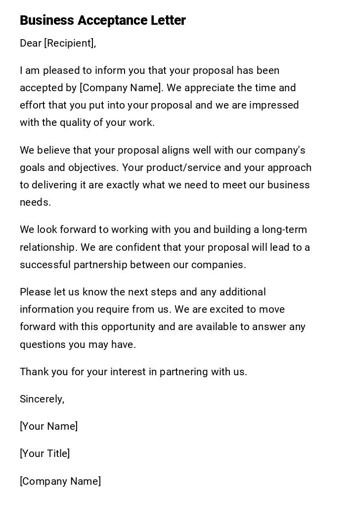 Business Acceptance Letter