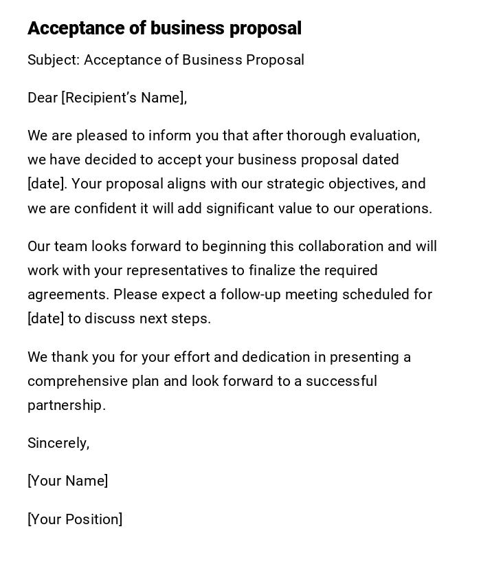 Acceptance of business proposal