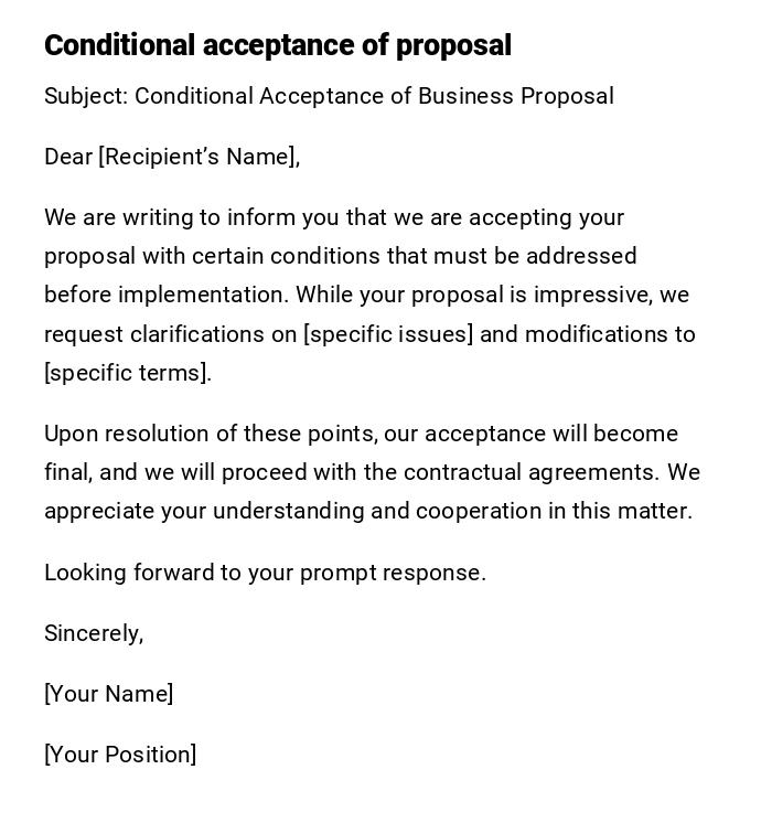 Conditional acceptance of proposal