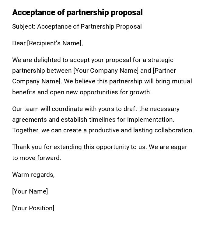 Acceptance of partnership proposal