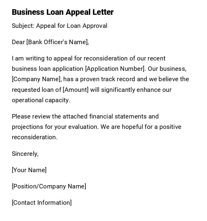 Business Loan Appeal Letter