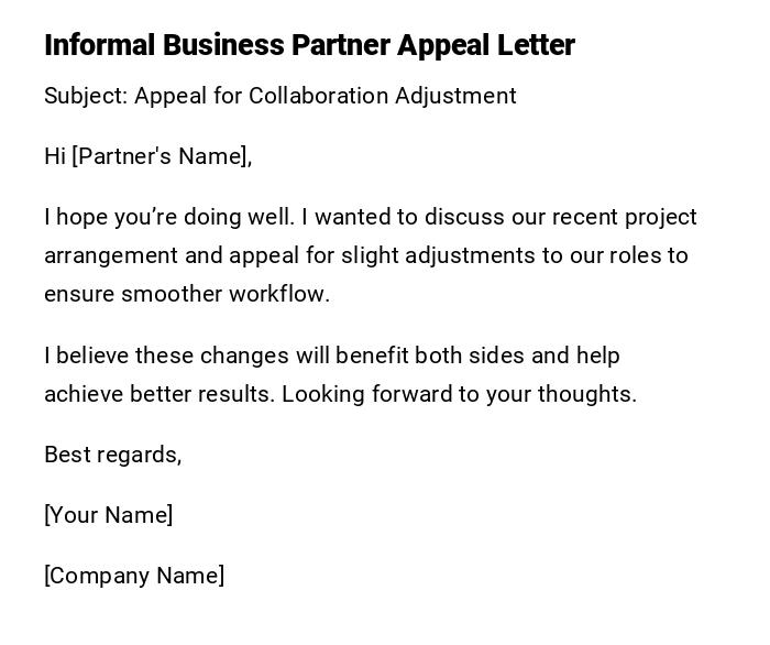 Informal Business Partner Appeal Letter