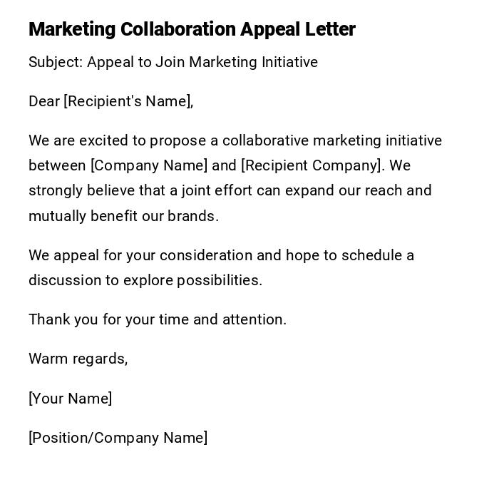 Marketing Collaboration Appeal Letter