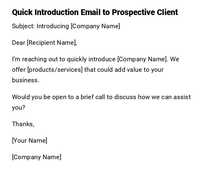 Quick Introduction Email to Prospective Client