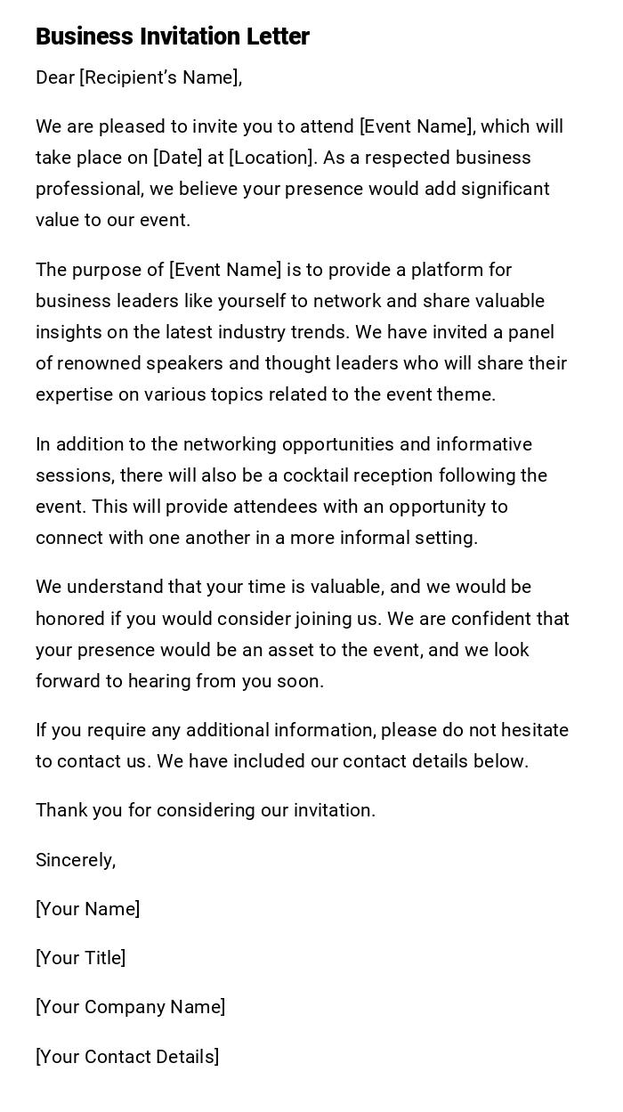 Business Invitation Letter