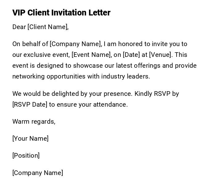 VIP Client Invitation Letter