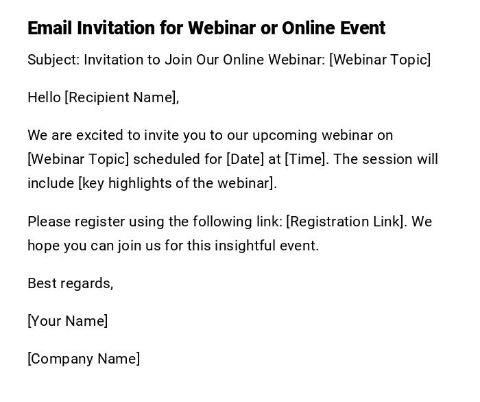 Email Invitation for Webinar or Online Event
