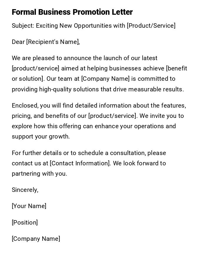 Formal Business Promotion Letter