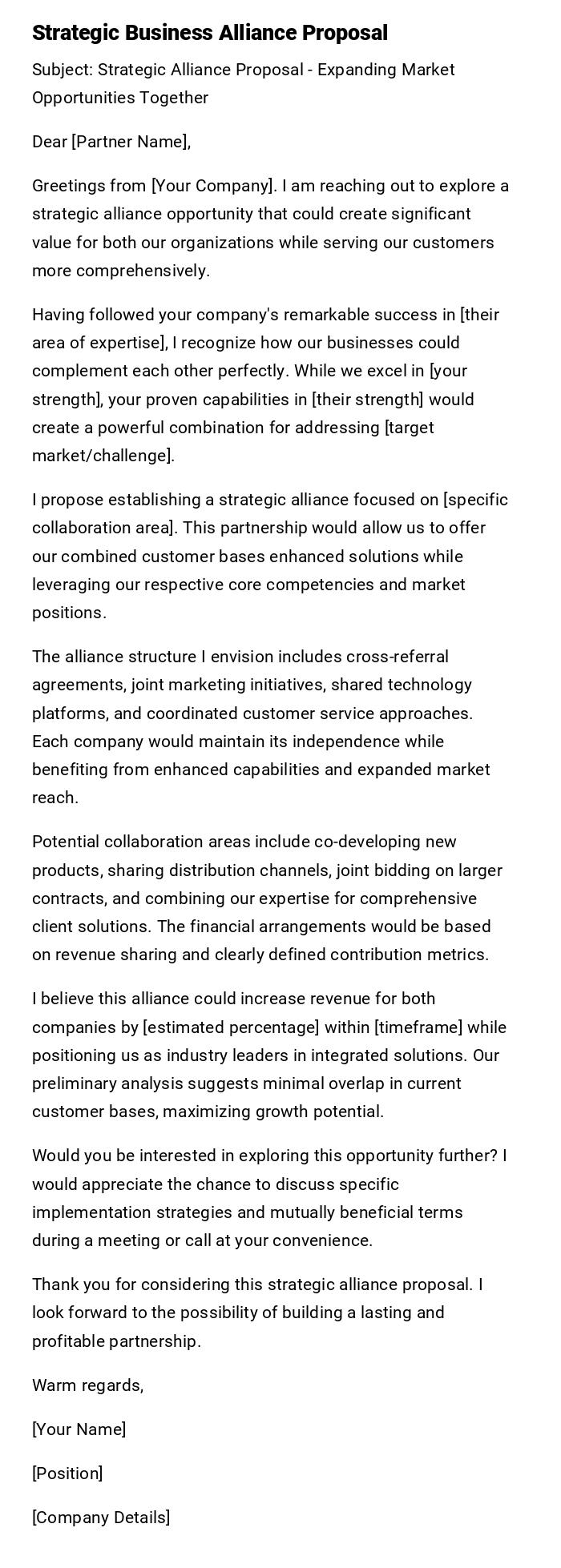 Strategic Business Alliance Proposal