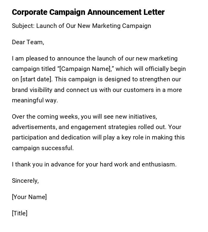 Corporate Campaign Announcement Letter