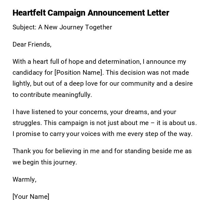 Heartfelt Campaign Announcement Letter