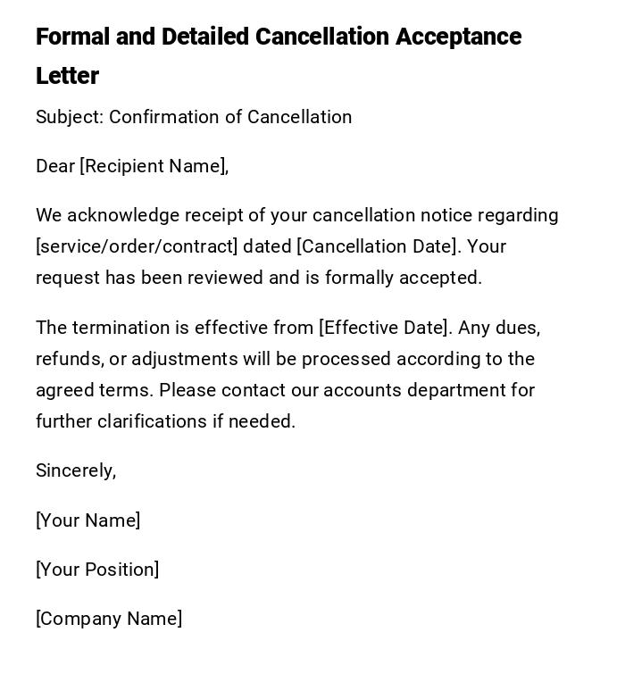 Formal and Detailed Cancellation Acceptance Letter