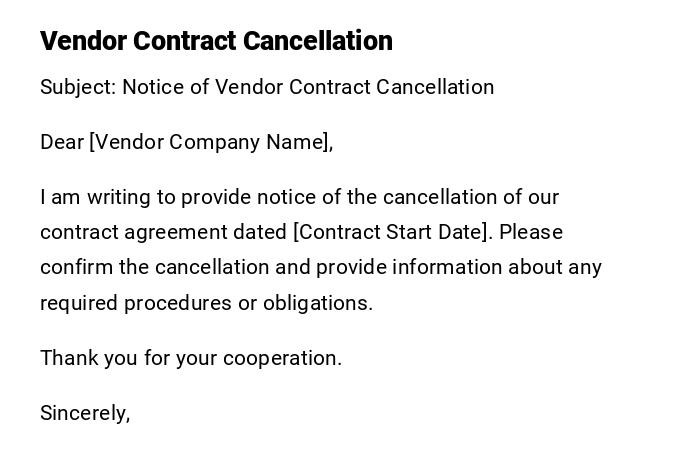 Vendor Contract Cancellation Vendor Contract Cancellation