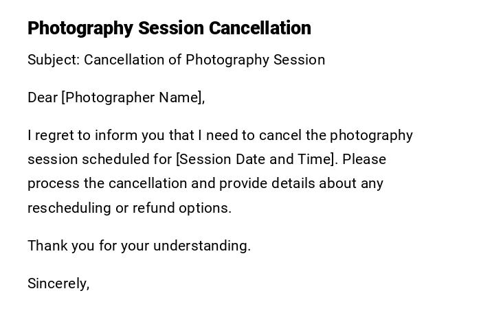 Photography Session Cancellation Photography Session Cancellation