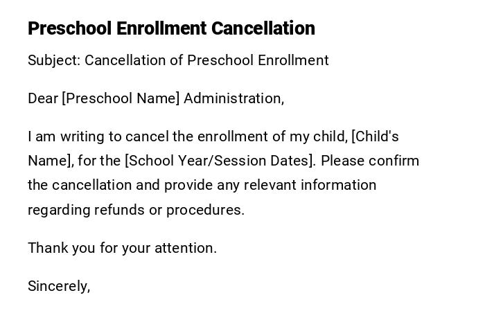 Preschool Enrollment Cancellation Preschool Enrollment Cancellation