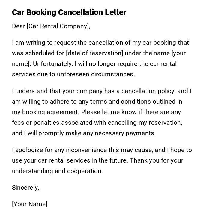 Car Booking Cancellation Letter Car Booking Cancellation Letter