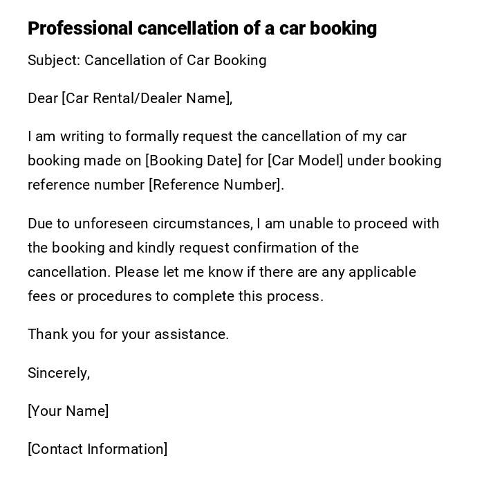 Professional cancellation of a car booking Professional cancellation of a car booking