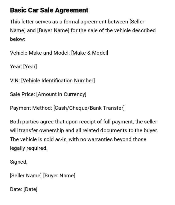 Basic Car Sale Agreement