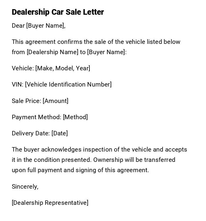 Dealership Car Sale Letter