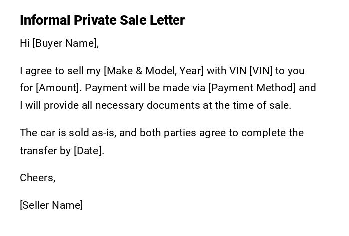 Informal Private Sale Letter