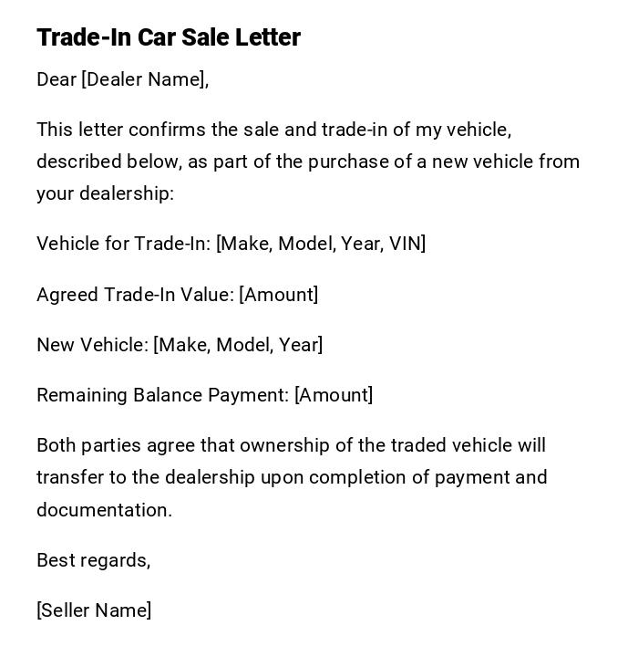 Trade-In Car Sale Letter