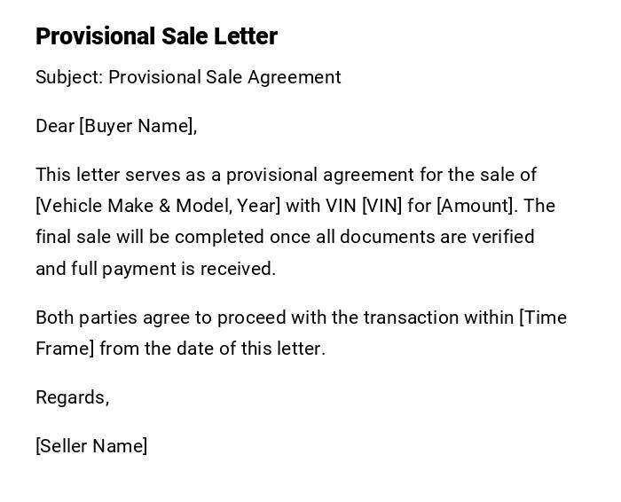 Provisional Sale Letter