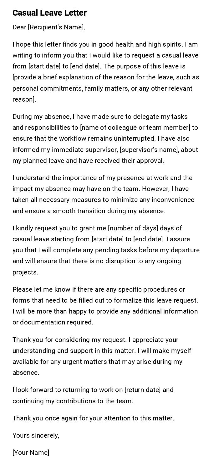 Casual Leave Letter Casual Leave Letter