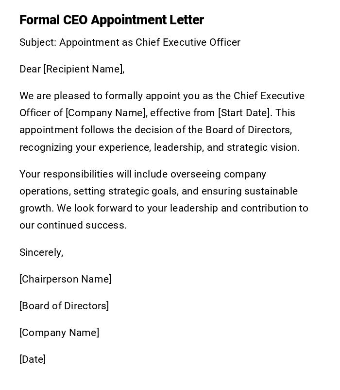 Formal CEO Appointment Letter