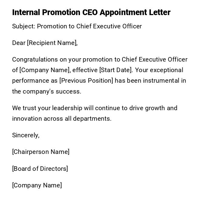 Internal Promotion CEO Appointment Letter